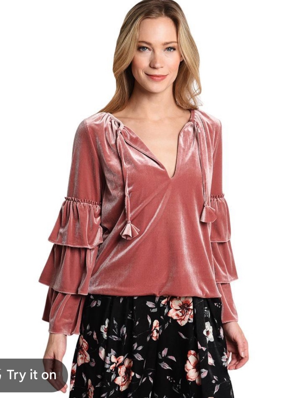Misa Harlow Velvet Ruffle Long Sleeve Top Blouse Pink Size L